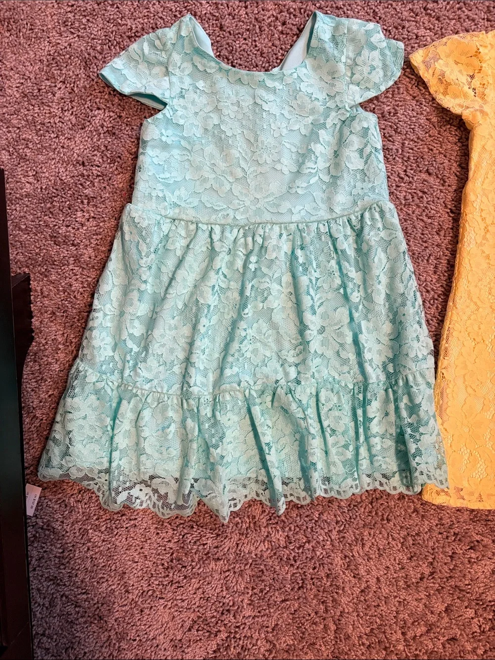 The Children's Place Yellow Lace Cap-Sleeve Dress & Aqua Ruffled Lace Dress